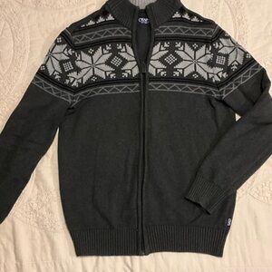 Chaps Men's Black and Gray Zip-Up Sweater